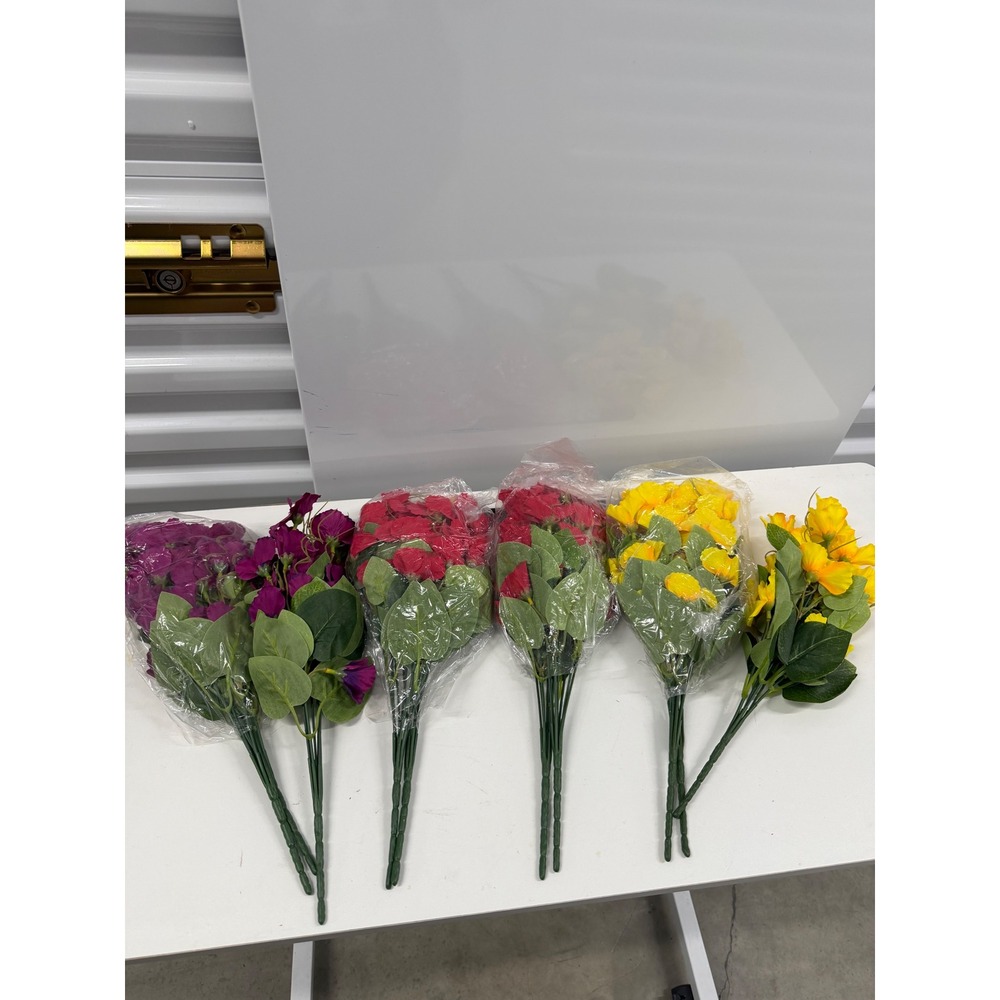 Assorted Artificial Silk Flower Bouquets Red Yellow Purple 6 Piece Set 14in
